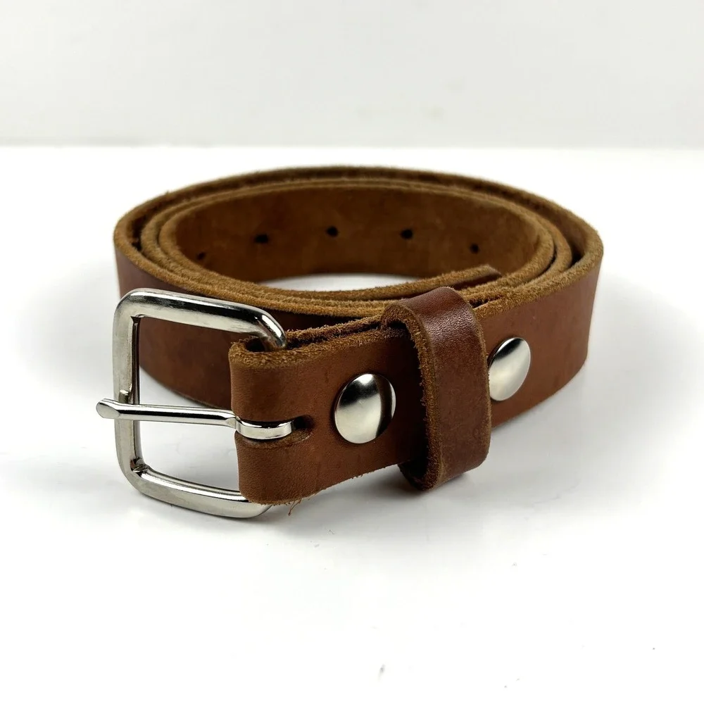 Mens Leather Belt Brown Silver Buckle Casual Workwear‎ Size 38 Western Utility